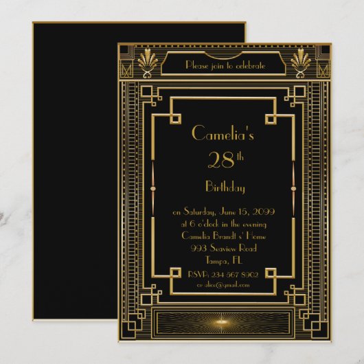 Invitation Femme d'invitation de fête d'anniversaire, grand (Devant / Derrière)