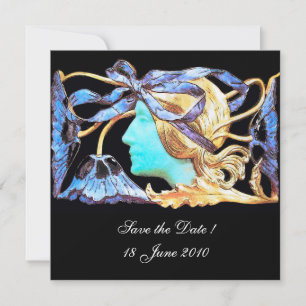 INVITATION FEMME ÉLÉGANTE BEAUTÉ BIJOU /DAME, RUBAN BLEU, FLE