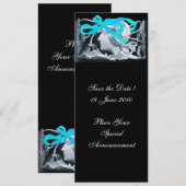 INVITATION FEMME ÉLÉGANTE BEAUTÉ BIJOU /DAME,RUBAN BLEU,FLEUR (Devant / Derrière)