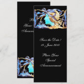 INVITATION FEMME ÉLÉGANTE BEAUTÉ BIJOU /FEMME, RUBAN BLEU, FL (Devant / Derrière)