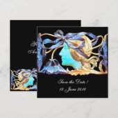 INVITATION FEMME ÉLÉGANTE BEAUTÉ BIJOU /FEMME, RUBAN BLEU, FL (Devant / Derrière)