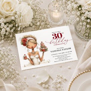 Invitation Femme élégante drôle 30e anniversaire Marsala Scri