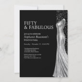 Invitation Femme Élégante Robe Argentée Fabuleuse 50e Anniver (Devant)
