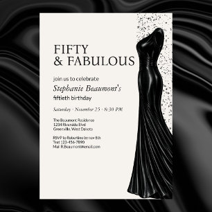 Invitation Femme Élégante Robe Noire Fabuleuse 50e Anniversai