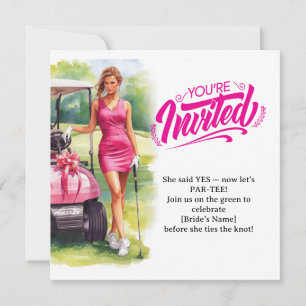Invitation Femme en célibataire de golf joue au golf