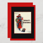 Invitation Femme en manteau rouge avec Scottish Terrier Open  (Devant / Derrière)