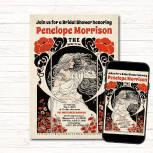 Invitation Femme en robe blanche et Fête des mariées de fleur