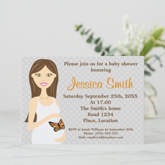 Invitation Femme Enceinte - Baby shower Robe Papillon Blanc (Debout devant)