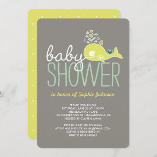 Invitation Femme enceinte Baleine Baby shower neutre