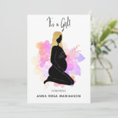 Invitation *~* Femme enceinte Bébé noir d'or DOUCHE FILLE (Debout devant)