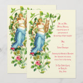 Invitation Femme et harpe victorienne avec Mariage Rose (Devant / Derrière)