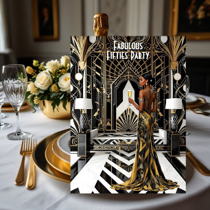 Invitation Femme ethnique Art déco fabuleuse Or Noir Blanc