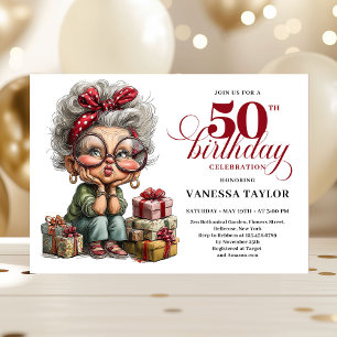 Invitation Femme Excentrique Classique 50e Anniversaire Fanta