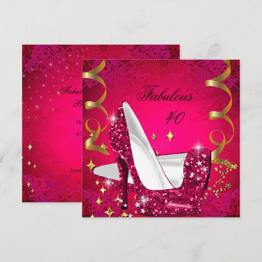 Invitation Femme Fabuleuse de 40 ans Chaussures à Talons Rose (Devant / Derrière)