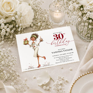 Invitation Femme Fantaisiste 30e Anniversaire Rouge Foncé Mod