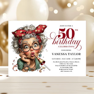 Invitation Femme fantaisiste élégante 50e anniversaire dessin