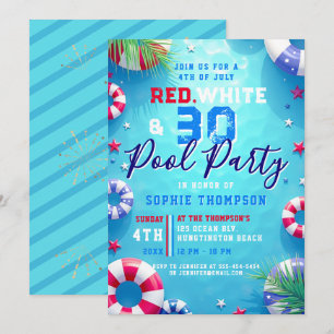 Invitation Femme fête du 4 juillet soirée piscine adulte 30e