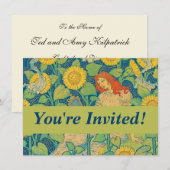 Invitation Femme-fille de fleurs dans le jardin de tournesol (Devant / Derrière)