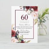 Invitation Femme florale bordeaux Mens 60e anniversaire (Debout devant)