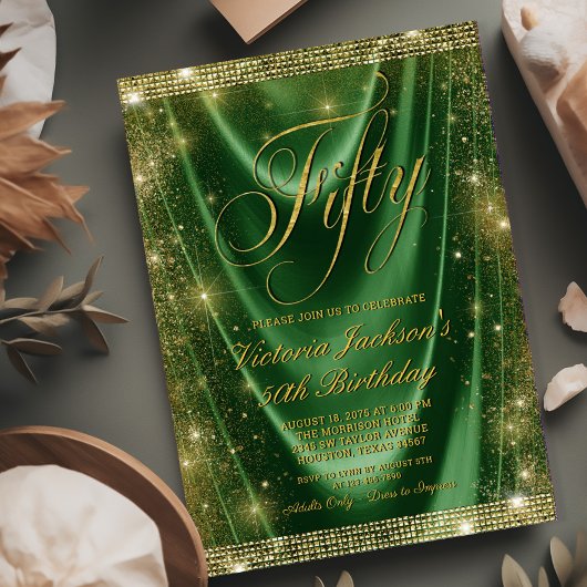 Invitation Femme Glam Emerald Gold 50e anniversaire