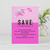 Invitation Femme golfeuse golf Sauvegarder la date thème rose (Debout devant)