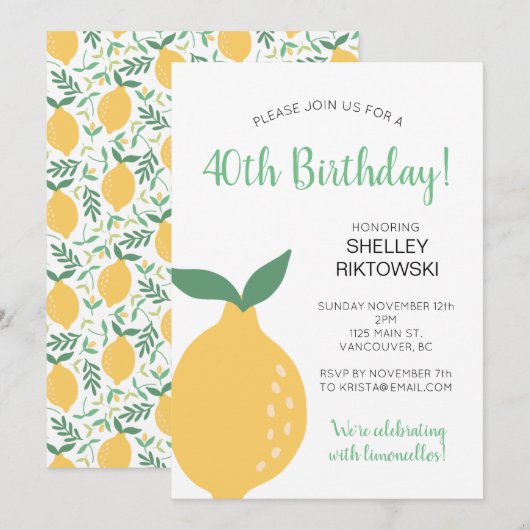 Invitation Femme Limoncello citron jaune Anniversaire (Devant / Derrière)