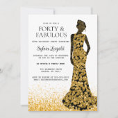 Invitation Femme noire et or en robe 40e anniversaire (Devant)