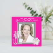 Invitation Femme Photo Hot rose fête d'anniversaire (Debout devant)