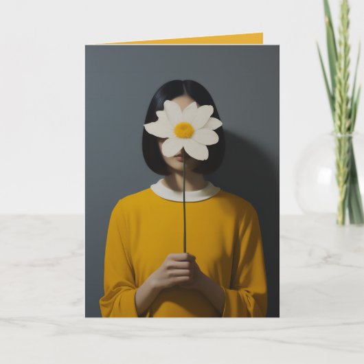 Invitation Femme robe jaune Fleur blanche (Devant)