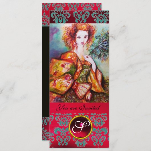 Invitation FEMME ROMANTIQUE AVEC PÂTE DE PÂTE ÉCLAIRANTE, Rou (Devant / Derrière)