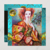 INVITATION FEMME ROMANTIQUE AVEC PÂTE DE PEACOCK ÉCLANTE (Devant / Derrière)