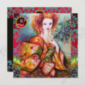 INVITATION FEMME ROMANTIQUE AVEC PÂTE DE PEACOCK ÉCLANTE (Devant / Derrière)