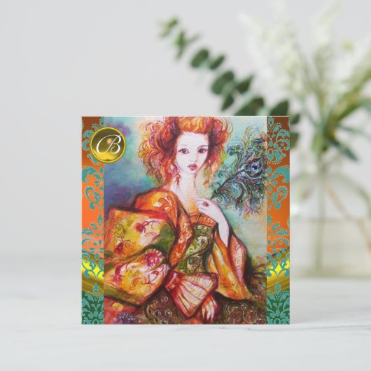 INVITATION FEMME ROMANTIQUE AVEC PÂTE DE PEACOCK ÉCLANTE (Debout devant)