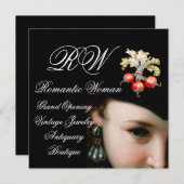 INVITATION FEMME ROMANTIQUE, BIJOUX ANCIENS, GRAND OUVERTURE  (Devant / Derrière)