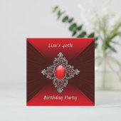 Invitation Femme Rouge Velvet Bijou 40e fête d'anniversaire (Debout devant)