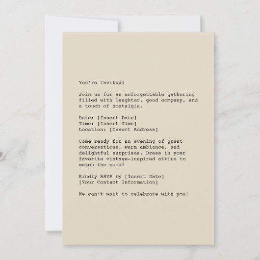 Invitation Femme Studieuse au style Vintage (Dos)