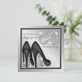 Invitation Femme surprise 60e anniversaire fête Argent (Debout devant)