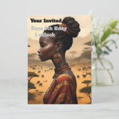 Invitation Femme Tribale Qui Regarde Son Paysage Africain, (Debout devant)