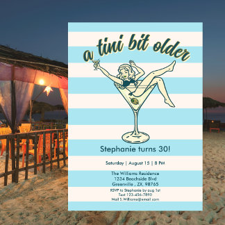 Invitation Femme Un Peu Plus Âgée Martini Rétro 30e Anniversa