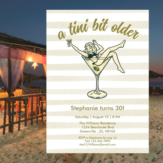 Invitation Femme Un Peu Plus Âgée Martini Rétro 30e Anniversa