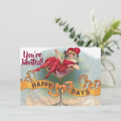 Invitation Femme victorienne Champagne rouge heureuse (Debout devant)