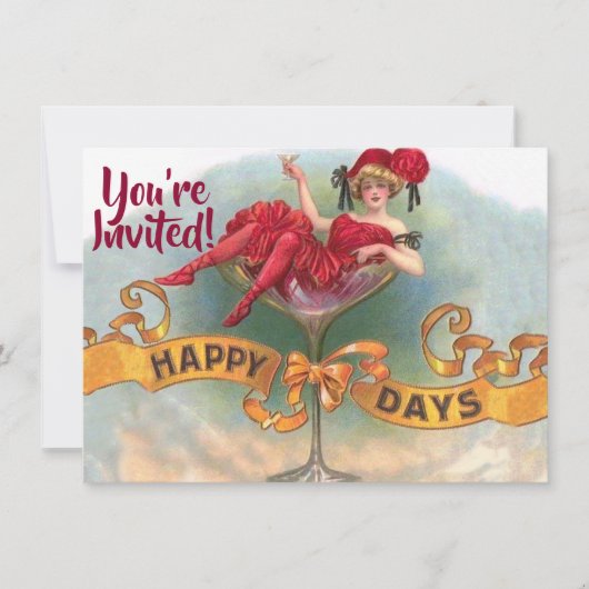 Invitation Femme victorienne Champagne rouge heureuse (Devant)