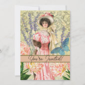 Invitation Femme victorienne florale rose Régence (Devant)
