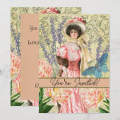 Invitation Femme victorienne florale rose Régence (Devant / Derrière)