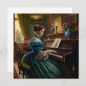 Invitation Femme victorienne jouant du piano (Devant / Derrière)