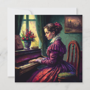 Invitation Femme victorienne jouant du piano, peinture à l'hu