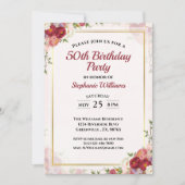 Invitation Femmes 50e anniversaire fête Elégant bouquet flora (Devant)