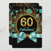Invitation Femmes 60e fête d'anniversaire Turquoise bleu et o (Devant / Derrière)