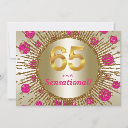 Invitation FEMMES 65ème anniversaire Fête Fuchsia Pink Gold (Devant)