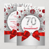 Invitation Femmes 70e anniversaire fête Rouge et argent (Devant / Derrière)